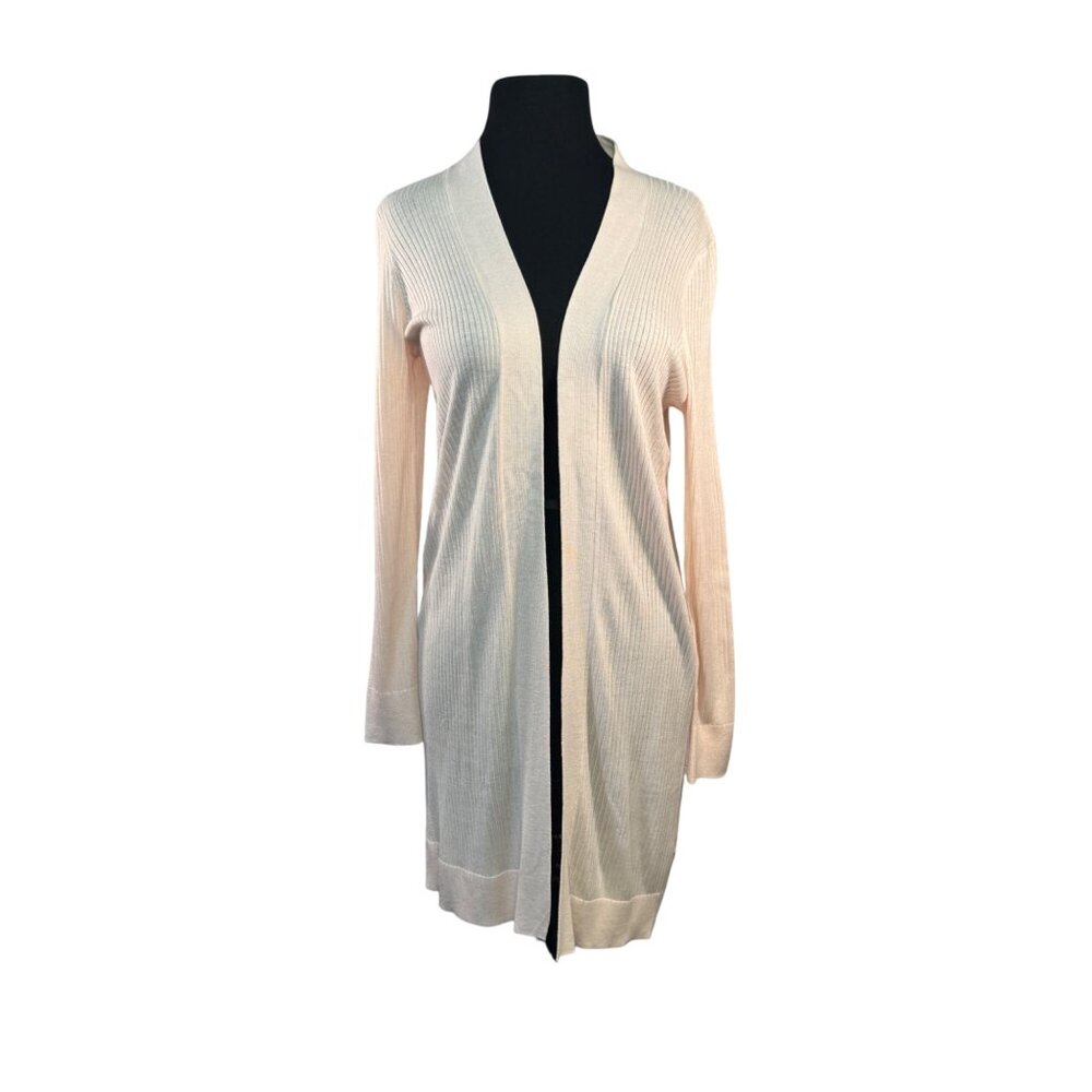 Loft Size Small Petite Longline Open Front Ribbed Cardigan Sweater Light Pink